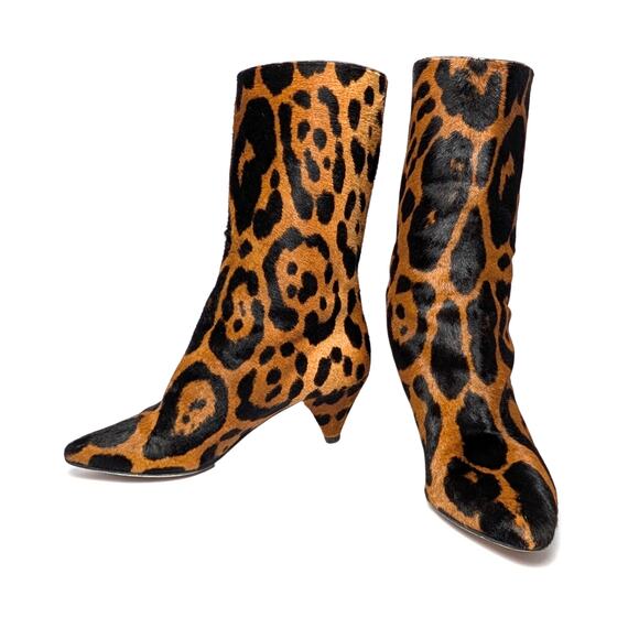 Tamara Mellon Pony Hair Leopard Print Mid-Calf Boots - Picture 2 of 5